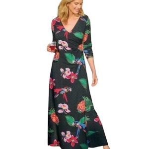 Soft Surroundings Tropical Print Ruched Maxi Dress